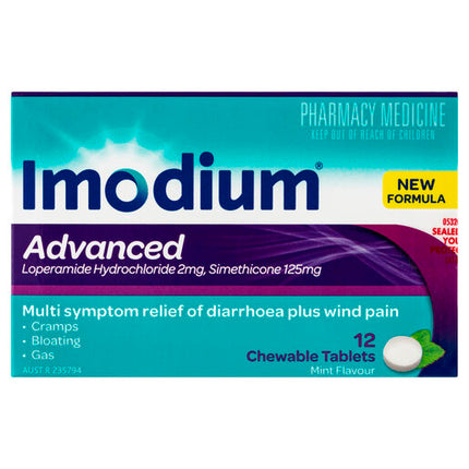 Imodium Advanced Diarrhoea Plus Wind Pain Chewable Tablets Mint Flavour 12 Pack