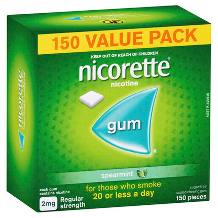 Nicorette Quit Smoking Regular Strength Nicotine Gum Spearmint 150 Pack