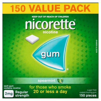Nicorette Quit Smoking Regular Strength Nicotine Gum Spearmint 150 Pack
