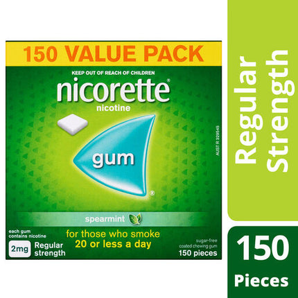 Nicorette Quit Smoking Regular Strength Nicotine Gum Spearmint 150 Pack