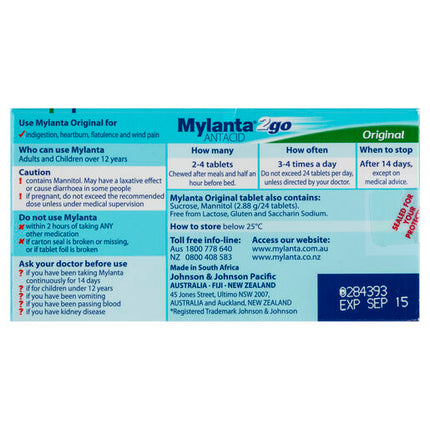 Mylanta 2Go Antacid Original 24 Tablets