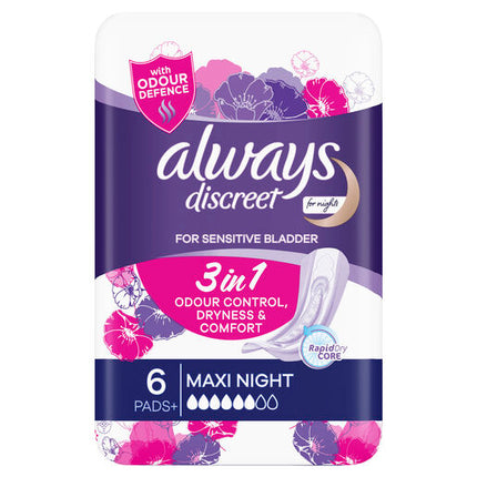Always Discreet For Sensitive Bladder Maxi Night 6 Pads