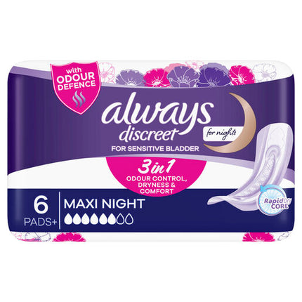 Always Discreet For Sensitive Bladder Maxi Night 6 Pads