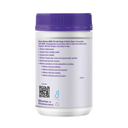 Henry Blooms MSM 750 With Ginger & Devil’s Claw 120 Capsules