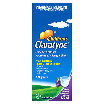 Claratyne Children's Allergy & Hayfever Relief Syrup For Kids Grape Flavour 120mL