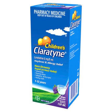 Claratyne Children's Allergy & Hayfever Relief Syrup For Kids Grape Flavour 120mL