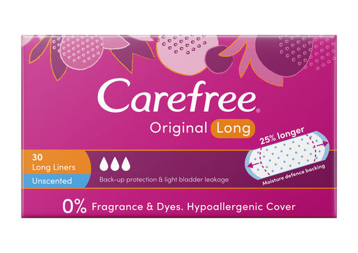 Carefree Original Unscented Long Panty Liners 30 Pack