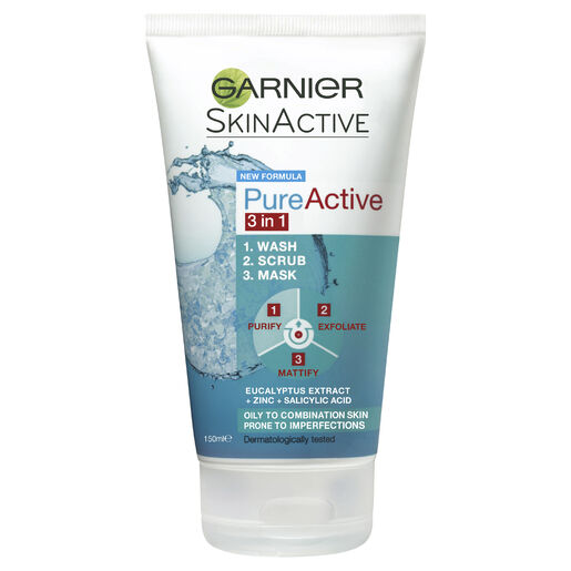 Garnier Pure Active 3 in 1 Wash, Scrub & Mask 150mL