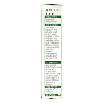 Soothers Eucalyptus & Menthol Stick 10 Medicated Lozenges