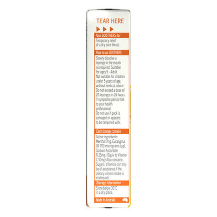 Soothers Honey & Lemon Medicated Lozenges Stick 10 Pack