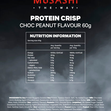 Musashi Protein Crisp Bar Choc Peanut 60g