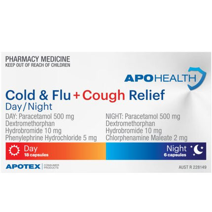 ApoHealth Cold & Flu + Cough Relief Day/Night 24 Capsules