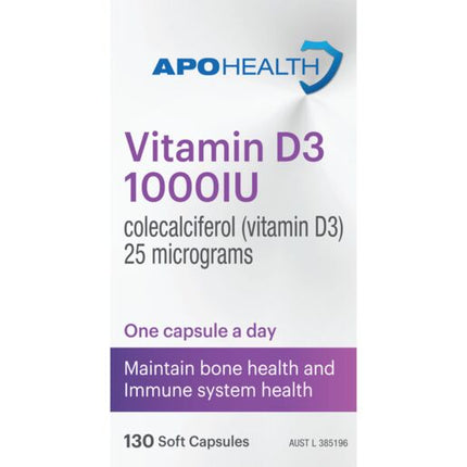 ApoHealth Vitamin D3 1000IU 130 Capsules
