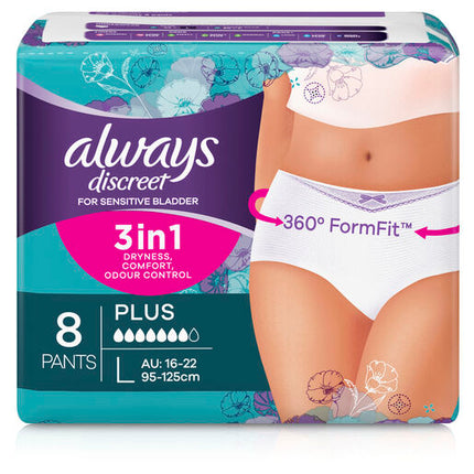 Always Discreet Underwear 8 Plus Pants Large