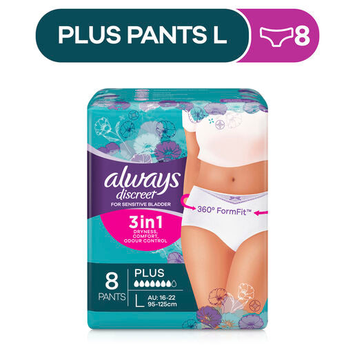 Always Discreet Underwear 8 Plus Pants Large