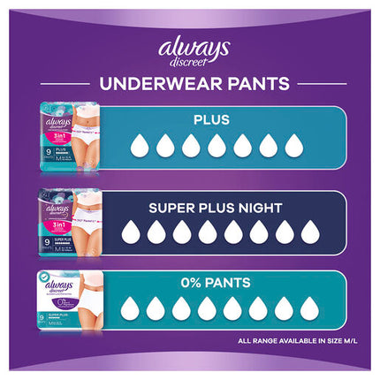 Always Discreet Underwear 8 Plus Pants Large