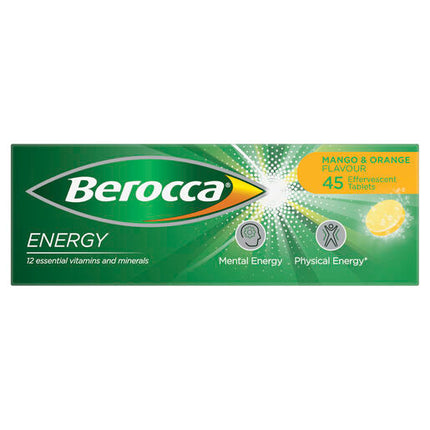 Berocca Energy Vitamin B & C Mango & Orange Flavour Effervescent Tablets 45 Pack