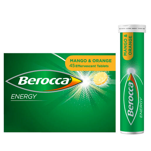 Berocca Energy Vitamin B & C Mango & Orange Flavour Effervescent Tablets 45 Pack