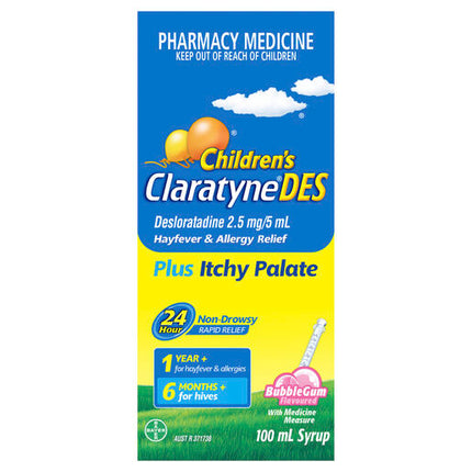 Claratyne Children's DES Hayfever & Allergy Relief Bubblegum Flavour Syrup 100ml