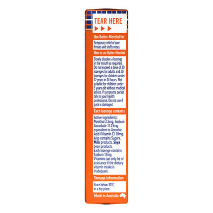 Soothers Butter Menthol Throat Lozenge 10 pack