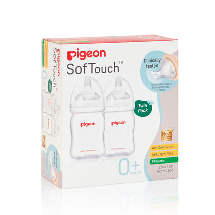 Pigeon SofTouch Peristaltic Plus Wide Neck Bottle PP Twin Pack 160mL