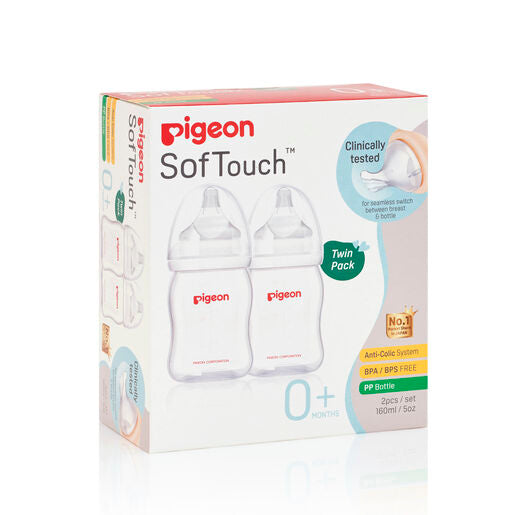 Pigeon SofTouch Peristaltic Plus Wide Neck Bottle PP Twin Pack 160mL