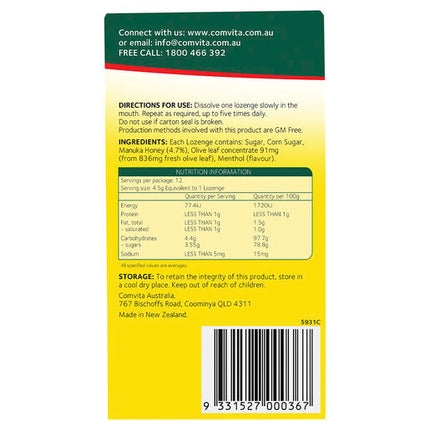 Comvita Olive Leaf Extract Lozenges with Manuka Honey 12 Pack
