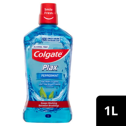 Colgate Plax Alcohol Free Antibacterial Mouthwash Peppermint 1L