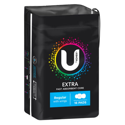 U By Kotex Regular Extra Pads With Wings 16 Pack