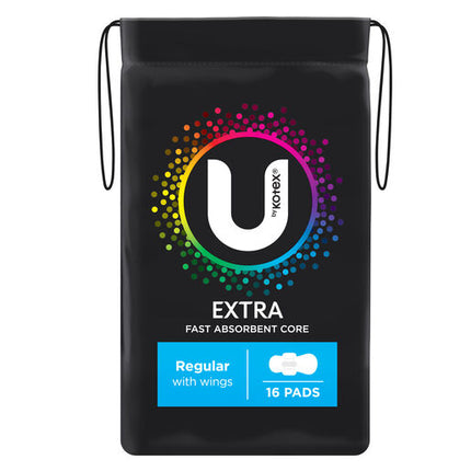 U By Kotex Regular Extra Pads With Wings 16 Pack