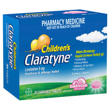 Claratyne Children's Allergy & Hayfever Relief Antihistamine Bubblegum Flavour Chewable Tablets 30 Pack