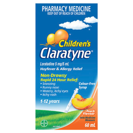 Claratyne Children's Hayfever & Allergy Relief 1-12 Years Peach Flavour 60mL