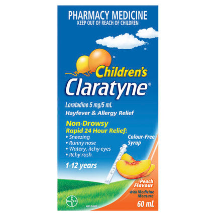 Claratyne Children's Hayfever & Allergy Relief 1-12 Years Peach Flavour 60mL