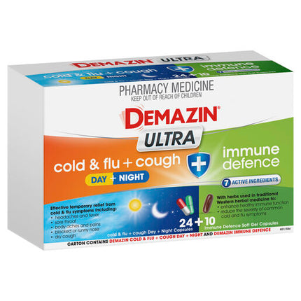 Demazin Ultra Cough Cold & Flu + Immune Defence 34 Capsules