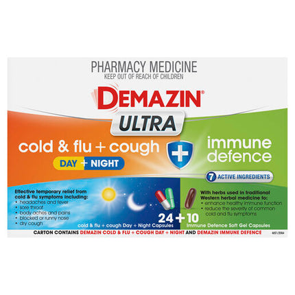 Demazin Ultra Cough Cold & Flu + Immune Defence 34 Capsules