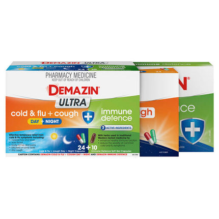 Demazin Ultra Cough Cold & Flu + Immune Defence 34 Capsules