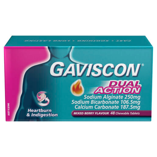 Gaviscon Dual Action Heartburn & Indigestion Relief Mixed Berry 48 Chewable Tablets
