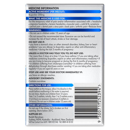 Nurofen Meltlets Citrus 200mg Ibuprofen 24 Pack
