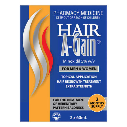 Hair A-Gain Hair Regrowth Treatment Extra Strength for Men & Women 60ml x 2 Months