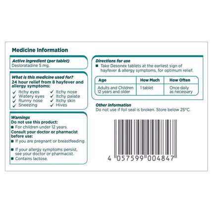 Desonex Allergy & Hayfever 5mg 20 Tablets