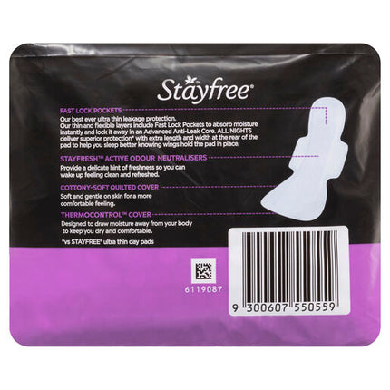 Stayfree Ultra Thin All Nights With Wings 10 Pads