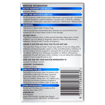 Nurofen Meltlets Citrus 200mg Ibuprofen 12 Pack