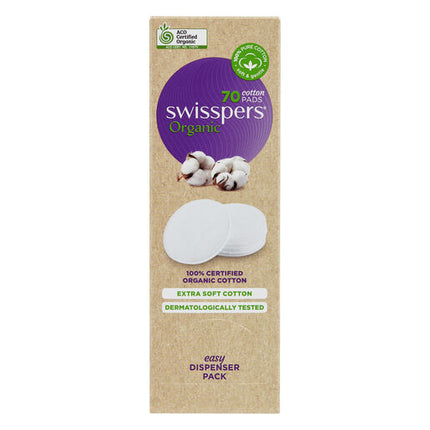 Swisspers Organic Round Cotton Pads Eco Dispenser 70 Pack