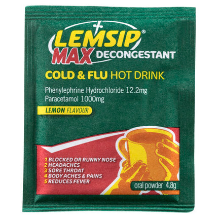 Lemsip Max Decongestant Cold and Flu Hot Drink Lemon 10 Pack