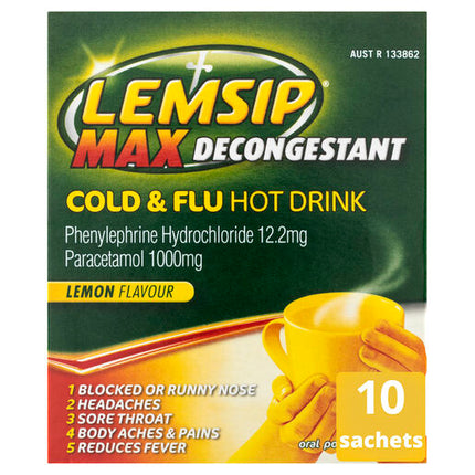 Lemsip Max Decongestant Cold and Flu Hot Drink Lemon 10 Pack
