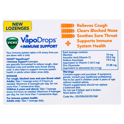 Vicks VapoDrops Immune Support Orange 16 Lozenges
