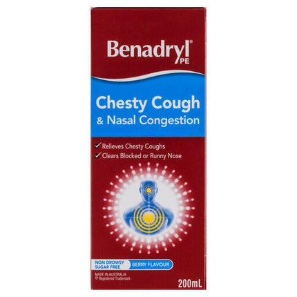 Benadryl PE Chesty Cough & Nasal Congestion Non Drowsy Berry Flavour 200mL