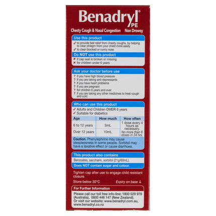 Benadryl PE Chesty Cough & Nasal Congestion Non Drowsy Berry Flavour 200mL