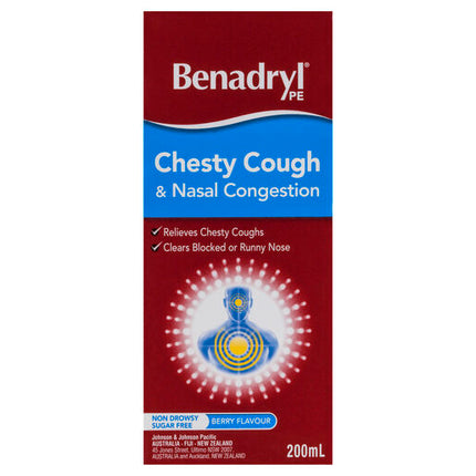 Benadryl PE Chesty Cough & Nasal Congestion Non Drowsy Berry Flavour 200mL
