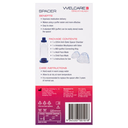 Welcare Spacer (with 1 Adult Mask and 1 Child Mask)